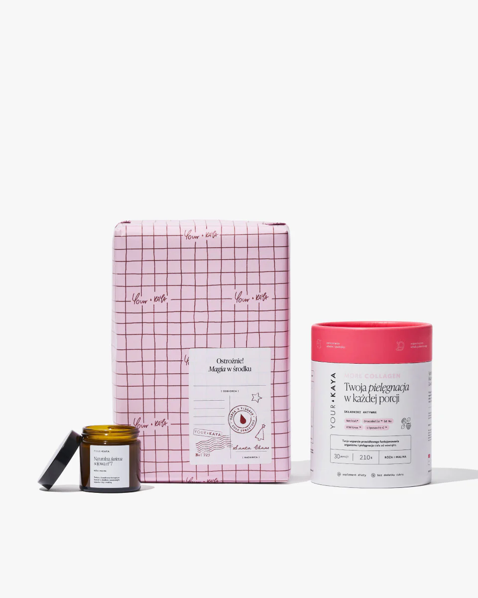 Zestaw prezentowy: More COLLAGEN i świeczka o zapachu róża-malina
